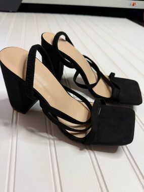 Black Strappy Block Heel Sandals - Women